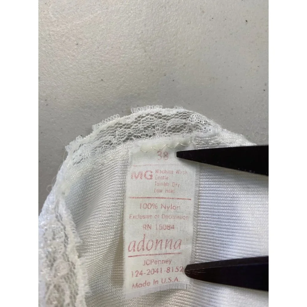 Vintage Adonna 38 Nylon Slip Dress Nightgown Farmhouse Cottage Core Lace Trim - Picture 7 of 8